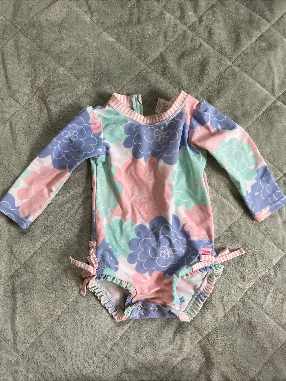 Ruffle Butts Pink Blue Mint Floral One-Piece Swimsuit